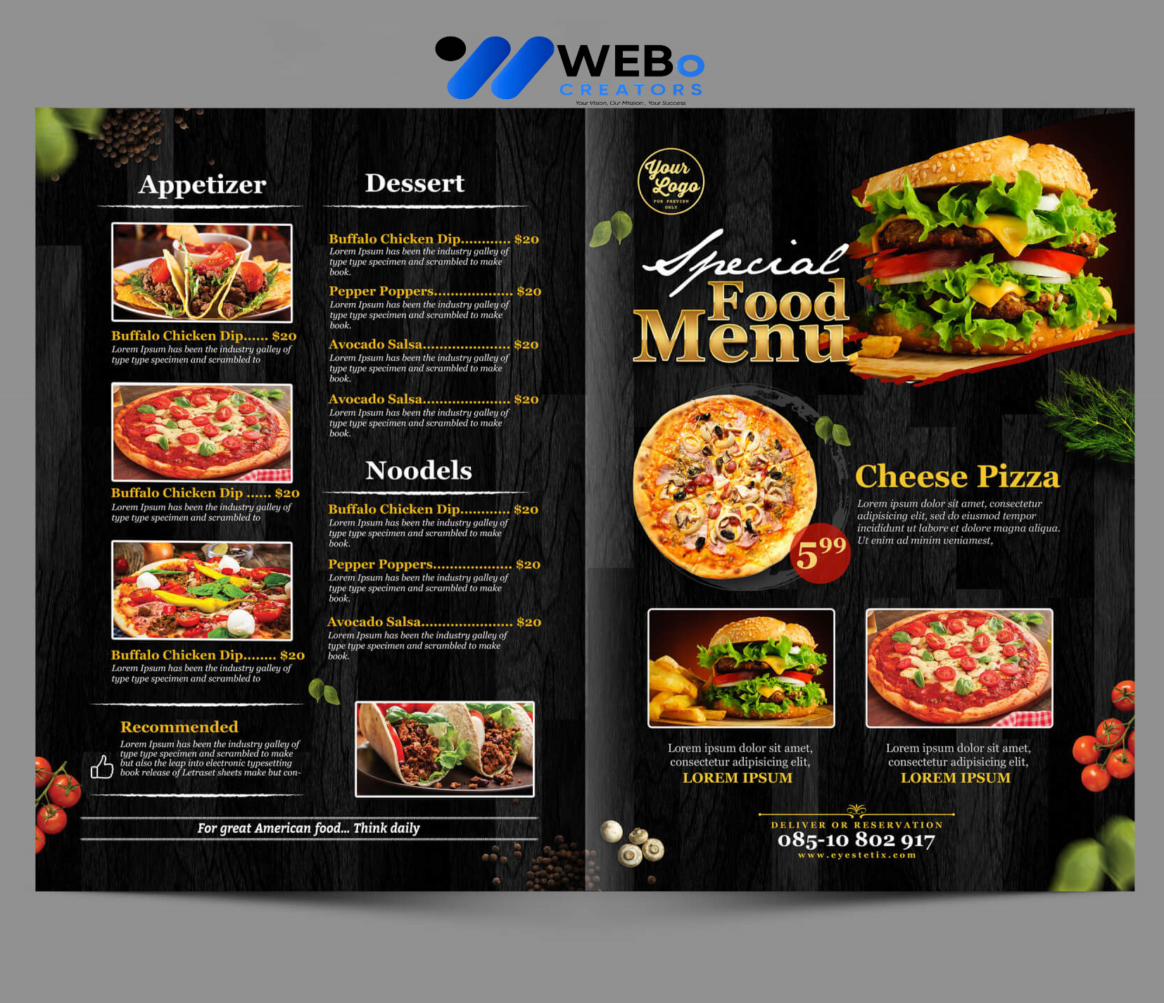 Modern restaurant menu design Arizona 2026 café menu layout food branding design services